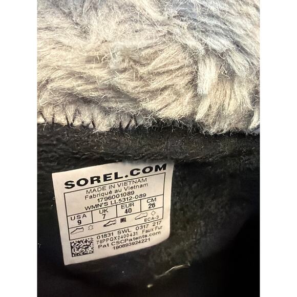 Sorel Waterproof Winter Boots Faux Fur Gray/Black Womens Size 9 - Picture 7 of 10